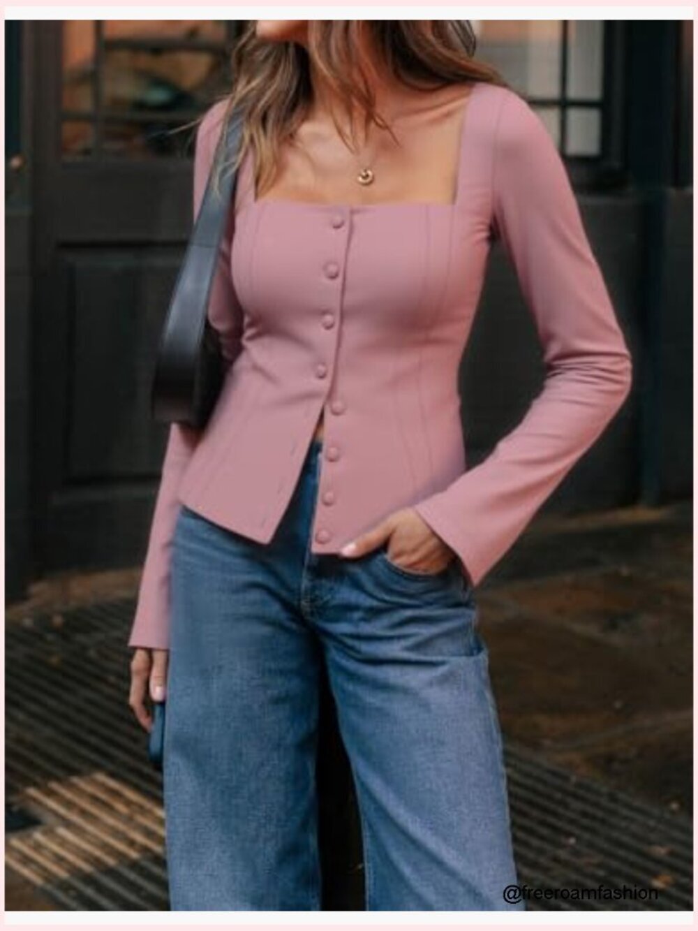 Women's Square Neck Fitted Blazer Long Sleeve Slim Fit Business Casual - Picture 5 of 7